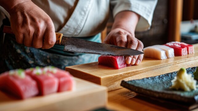 Precision Cut: Sushi Chef Preparing Sashimi