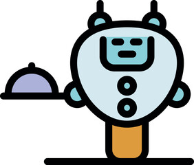 Cartoon robot chef holding a tray with a cloche