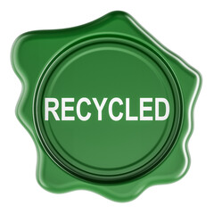 Recycled, green wax seal. 3D rendering