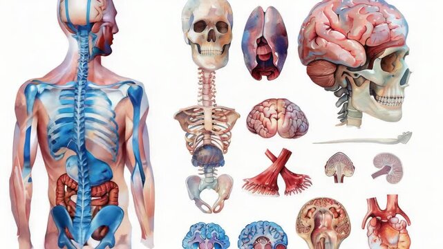 Detailed illustration of the human body and its internal organs