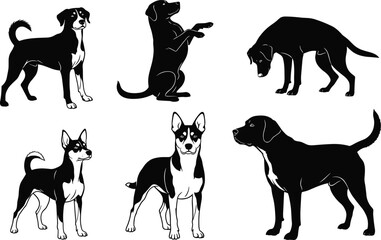 PrintBlack and white silhouette vector of two people with dog under large tree, sitting on grass in outdoor park nature scene illustration