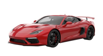 Sleek, modern red sports car with aerodynamic design and bold spoiler, representing luxury, speed, and automotive excellence