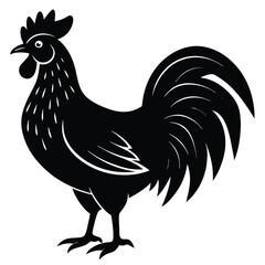 Rooster and hen silhouette collection, farm animal illustration, poultry vector artwork, black and white graphic, rural livestock design, chicken drawing © ABIR