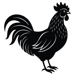Rooster and hen silhouette collection, farm animal illustration, poultry vector artwork, black and white graphic, rural livestock design, chicken drawing © ABIR