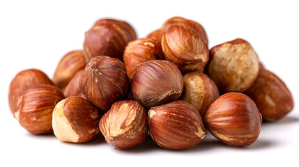 Pile of shelled hazelnuts. Hazelnuts are nutritious edible nuts used for snacking and in recipes.