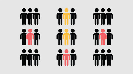 Diverse group icons with black red and yellow figures people stick figures