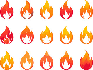 vector fire flame icon,simple and bold design, suitable for logo or tattoo, multiple shapes in variation pack