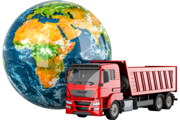 Tipper Truck with Earth Globe, transparent background