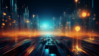 abstract digital art with glowing lights and particles in futuristic style