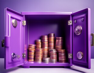 purple storage cabinet with coins