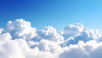 A beautiful view of fluffy white clouds against a bright blue sky.