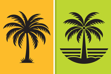 Obraz premium Palm Tree Silhouettes – Tropical Beach Vector Art with Color Backgrounds