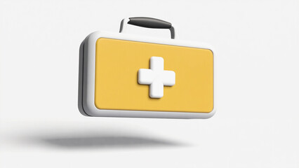 Fototapeta premium Yellow First Aid Kit with White Cross 3d on Clean Background