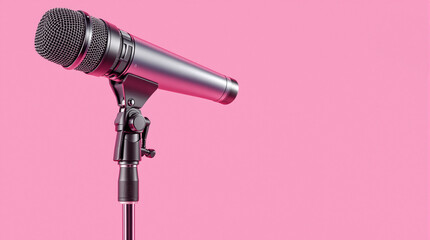 Obraz premium Microphone on Stand - Pink Background