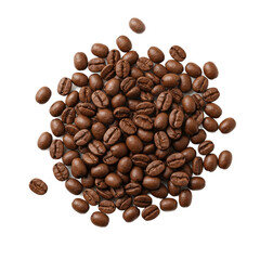 Obraz premium A close-up view of a cluster of roasted coffee beans, arranged in a visually appealing heap against a contrasting black background.
