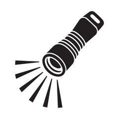 Black flashlight beam searching on white icon. Vector black silhouette. with white background