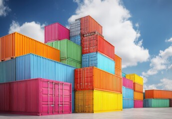 Fototapeta premium Containers stacked in the background with copy space