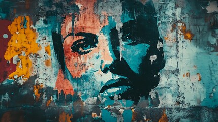 Fototapeta premium Abstract portrait of a woman s face with vibrant colors and textures