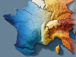 France Topographic Map: Terrain Relief Visualization