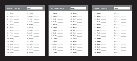 Multiplication Test for Students - Math Worksheet