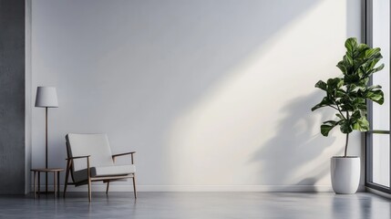 Minimalist office interior with a blank wall.