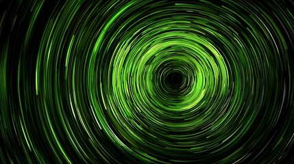 A vibrant green spiral of light streaks against a black background, creating a mesmerizing optical illusion.