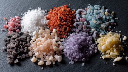 Colorful Gourmet Salt Assortment on Dark Slate
