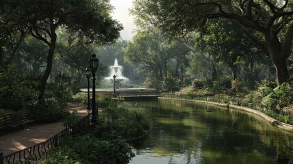 Serene Park Fountain & Pond