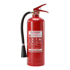 A vivid red fire extinguisher stands out against a plain black background.
