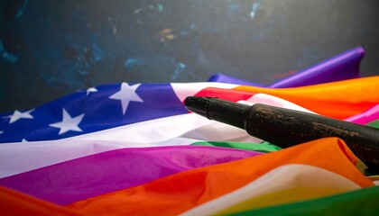 American flag draped with pride flags