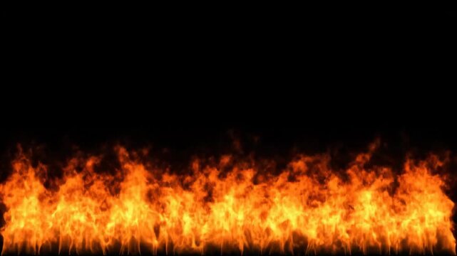 Fiery Horizontal Border - Burning Flames Overlay - A horizontal border of intense orange and yellow flames burns brightly against a black background.