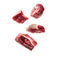 Fototapeta premium Cuts of fresh beef meat displayed against a clean background highlighting quality and texture for culinary use