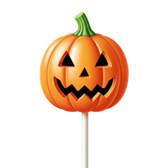 A carved halloween pumpkin jack o lantern on a stick, isolated on transparent background