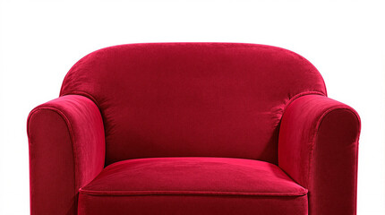 Elegant Red Velvet Armchair on White Background, Plush Upholstered Single Sofa for Modern Interior Design and Comfortable Seating