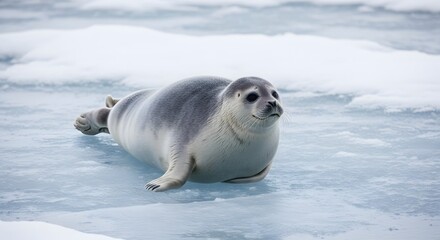 Action of Seals Resting on Ice, Arctic Ocean, Wildlife Photography, Cold Environment, Close-Up View, Nature Conservation