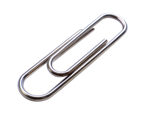 Silver metal paperclip isolated on transparent background