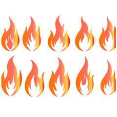 vector fire flame icon,simple and bold design, suitable for logo or tattoo, multiple shapes in variation pack