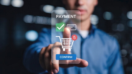 Seamless digital payment confirmation with a single touch, driving modern e-commerce efficiency and customer satisfaction in a sleek interface