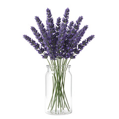 Naklejka premium A bouquet of vibrant purple lavender blossoms in a clear glass vase.