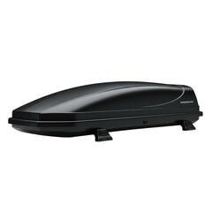 Sleek, glossy black roof cargo box, featuring a smooth design and practical features, for safe and convenient storage.