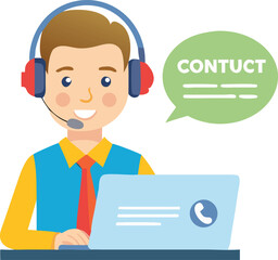 Flat Customer Support Call Center Illustration  Business Communication Service Vecto
