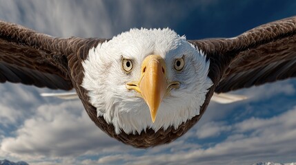 Naklejka premium Close-up of a majestic bald eagle in flight.