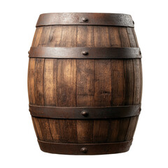 Fototapeta premium Rustic wooden barrel with metal bands on black background