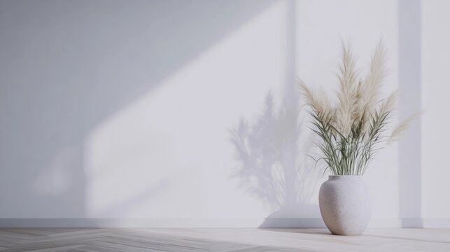 Office interior with a blank white wall for mockup and workspace customization.