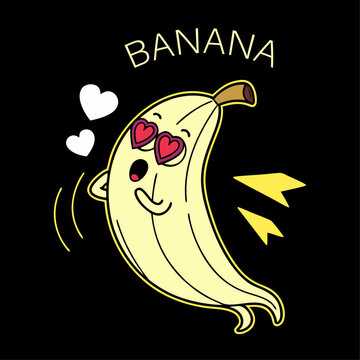 Cute Cartoon Banana with Heart Eyes in Love