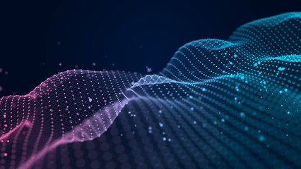 Abstract wave of musical sounds. Smooth information transfer. 3D rendering.