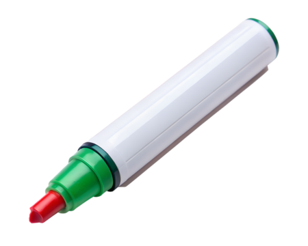 White highlighter marker with red tip and green accents, isolated on transparent background
