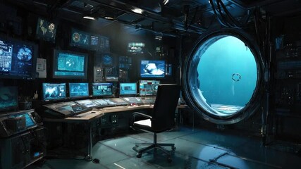 Futuristic control room monitoring complex data - Powered by Adobe