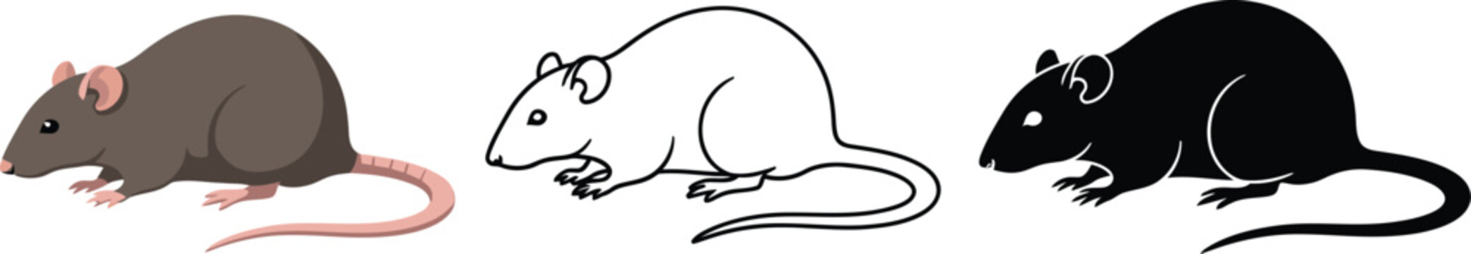 Vector illustration of rats in different styles and colors