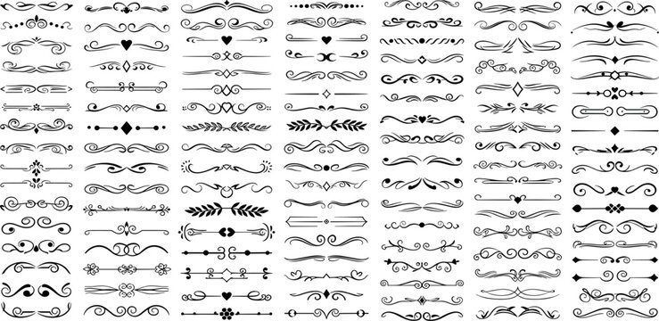 Elegant collection of vintage calligraphic dividers, ornate filigree flourishes, and decorative text separators for classic design.